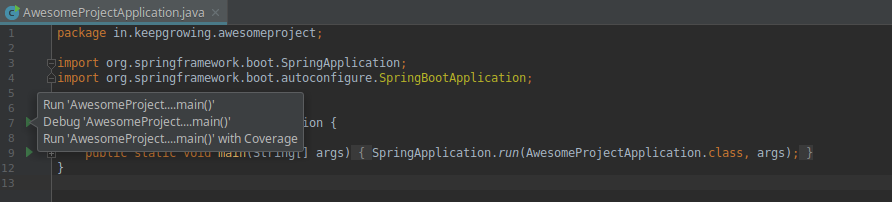 Screenshot of AwesomeProjectApplication.java class
