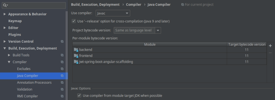 Settings - Java Compiler screenshot