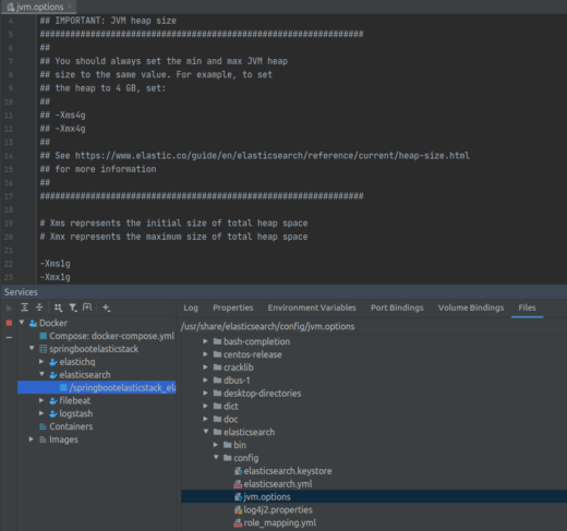 Setting JVM options for an Elasticsearch service run in a Docker container