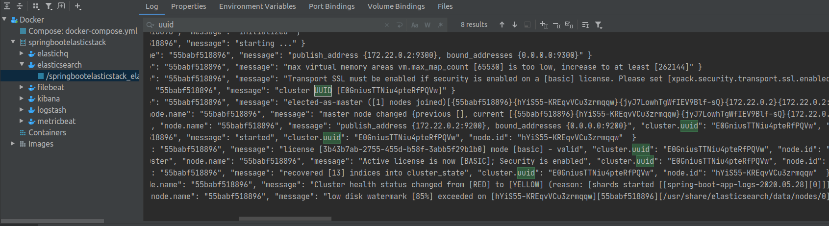 cluster id in elasticsearch logs screenshot
