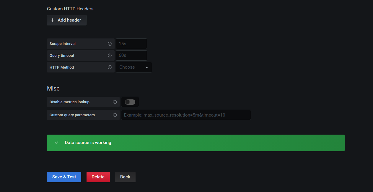 Successful data source configuration