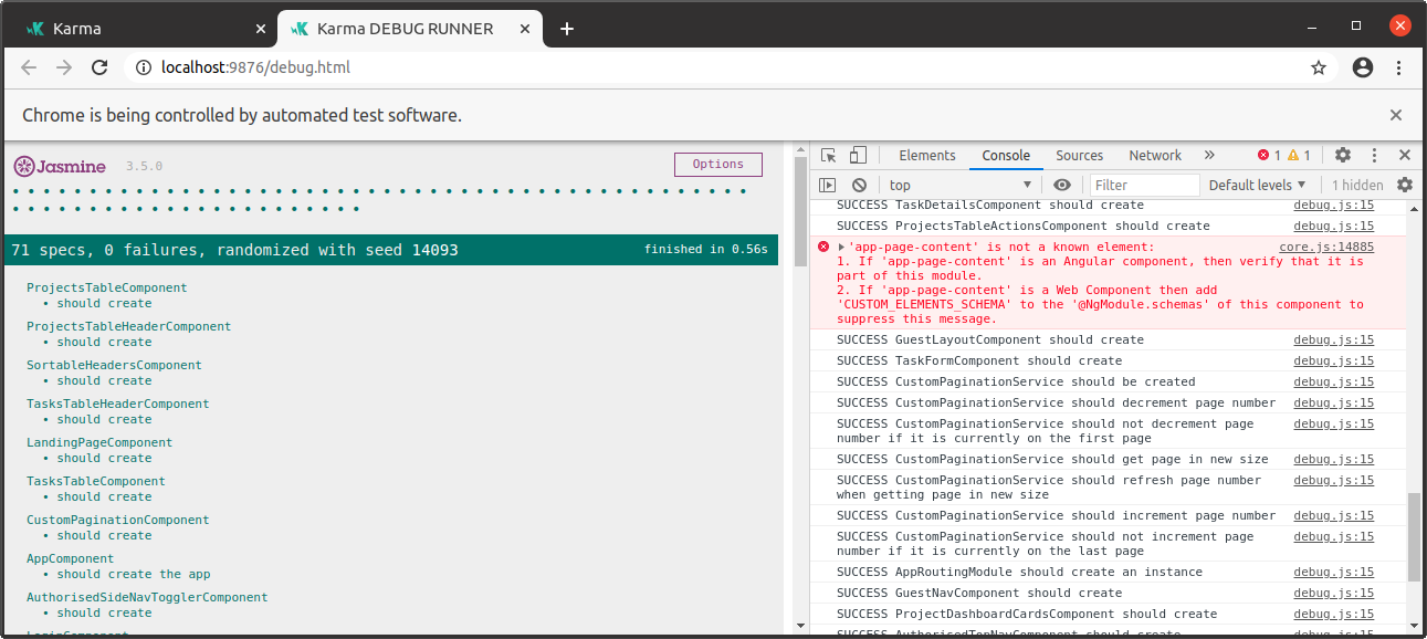 Angular logs the "not a known element" error as a warning