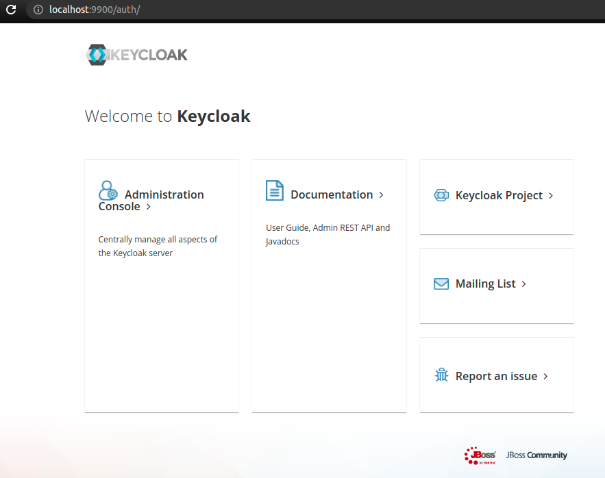 Keycloak Welcome page