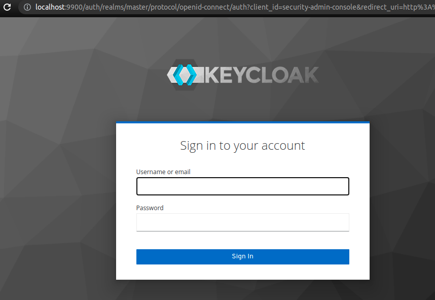 login form to master realm