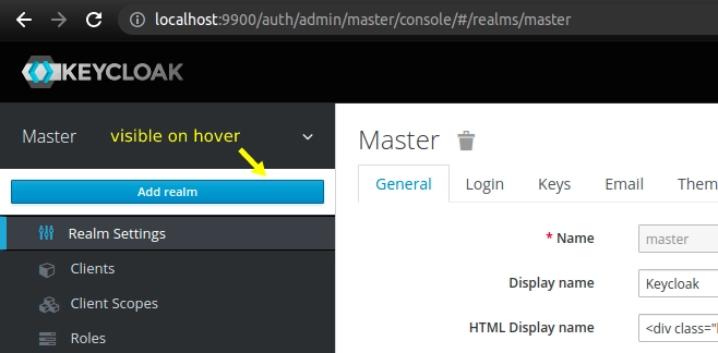 Add realm option in Keycloak menu