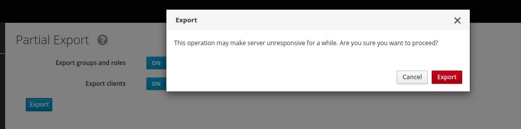 Unresponsive Keycloak while realm export