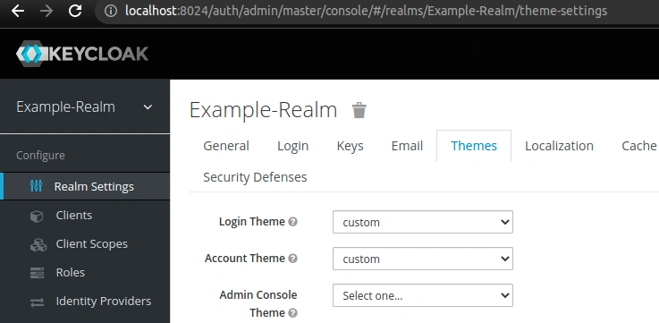 setting custom account keycloak theme