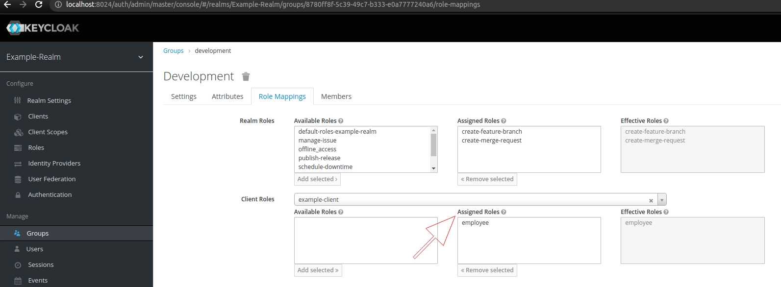 assigning client role to realm group