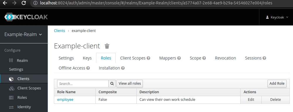 user roles in a client  defined in Keycloak
