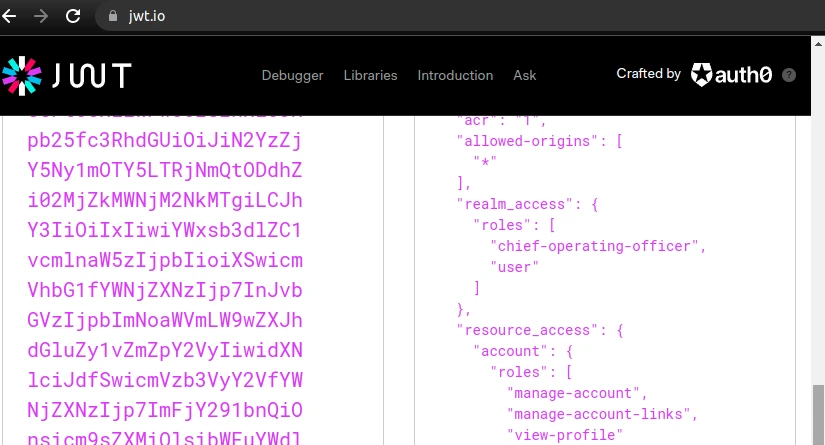 token with user roles from Kecyloak